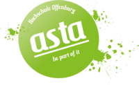 AStA-Logo Das Bild zeigt das AStA-Logo, einen grünen Frabklecks mit dem Wort AStA in weißer Schrift darin